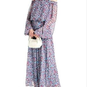 Rotate-Birger Christensen Carly off the shoulder Georgette  maxi dress sz 8